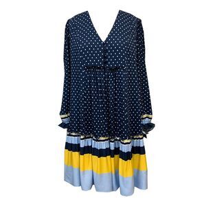 TAYLOR Womens Navy Stretch Smocked Tiered Long Sleeve Short Shift Dress 4